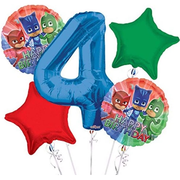 PJ Masks Balloon Bouquet 4th Birthday 5 pcs - Picture 1 of 1